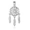 Brass Micro Pave Cubic Zirconia Pendants, Cadmium Free & Nickel Free & Lead Free, Woven Net/Web with Feather Charms, Platinum, 26x14x2.4mm