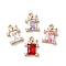 Brass Micro Pave Cubic Zirconia Pendants, Nickel Free, with Glass, Rectangle, Golden, Mixed Color, 16x11x3mm, Hole: 1.2mm