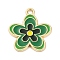 Alloy Enamel Pendants, Flower Charm, Golden, Green, 21x18.5x1.2mm, Hole: 1.8mm, 10pcs/set
