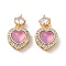 Brass Clear Cubic Zirconia Pendants, Cadmium Free & Nickel Free & Lead Free, with Resin, Real 18K Gold Plated, Heart, Pearl Pink, 12x10x6mm, Hole: 2mm