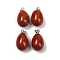 Natural Red Jasper Pendants, Teardrop Charms, with Stainless Steel Snap on Bails, Stainless Steel Color, 23x13mm, Hole: 3x5.5mm