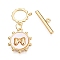 Brass Toggle Clasps, Cadmium Free & Nickel Free & Lead Free, with Shell, Flat Round with Bowknot, Real 18K Gold Plated, 14.5x12.5x2.5mm, Hole: 1.5mm, Bar: 4.5x16x2mm, Hole: 1.2mm, Ring: 9.5x10.5x2mm, Hole: 1.2mm