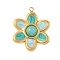 Dyed Natural White Jade Pendants, Stainless Steel Enamel Flower Charms, Real 18K Gold Plated, Turquoise, 24.5x20x4.5mm, Hole: 1.4mm