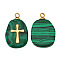 Natural Malachite Pendants, Oval Charms with Golden Tone Stainless Steel Cross Slice, 17x11mm, Hole: 1.5mm