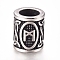 304 Stainless Steel European Beads, Large Hole Beads, Column with Runes/Futhark/Futhor, Antique Silver, 13.5x10mm, Hole: 6mm