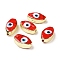 Handmade Lampwork Beads, with Golden Tone Brass Finding, Cadmium Free & Lead Free, Horse Eye with Evil Eye, Red, 17.5~19x10~10.5x5.5~6.5mm, Hole: 2mm