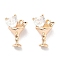 Brass Glass Charms, Faceted, Cocktail with Heart, Real 18K Gold Plated, 14x10x7mm, Hole: 1.2mm