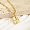 Oval with Flower Stainless Steel Pendant Necklace with Cuban Link Chains, Golden, 17.72 inch(45cm)