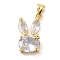 Rack Plating Brass Micro Pave Cubic Zirconia Pendants, Cadmium Free & Lead Free, Long-Lasting Plated, Real 18K Gold Plated, Rabbit, Clear, 20x11x7mm, Hole: 5x3.5mm