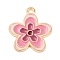 Alloy Enamel Pendants, Flower Charm, Golden, Pink, 21x18.5x1.2mm, Hole: 1.8mm, 10pcs/set