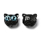 Opaque Resin Black Cat Shaped Beads with Glass Eye, Jewelry Decoration, Blue, 16x18.5x12mm, Hole: 1.8mm