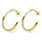 Ion Plating(IP) 304 Stainless Steel Enamel Stud Earrings, Half Hoop Earrings, Real 14K Gold Plated, White, 37x3.5mm