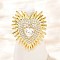Brass Micro Pave Clear Cubic Zirconia Cuff Rings, Cadmium Free & Lead Free, Heart, Real 18K Gold Plated, 33x27mm