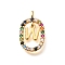 Brass Micro Pave Cubic Zirconia Pendants, Cadmium Free & Nickel Free & Lead Free, Real 18K Gold Plated, Oval with Letter Charms, Letter W, 18.5x11x3.5mm, Hole: 2x1.5mm