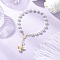 Tibetan Style Alloy Angel Charm Bracelets, Pearlized Glass Pearl Round Bead Bracelets, with 304 Stainless Steel Chandelier Component Links, Antique Golden, Inner Diameter: 2-7/8 inch(7.3cm), pendant: 23x21.5x8mm