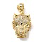 Brass Cubic Zirconia Pendants, Cadmium Free & Lead Free, Cheetah Charms, Real 18K Gold Plated, Clear, 30.5x17x9mm, Hole: 4x7.5mm