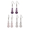 3 Pairs 3 Styles Natural Mixed Stone Dangle Earrings, with 304 Stainless Steel Ear Wires, Round, Stainless Steel Color, 41.5~42.5x8.5mm, 1pair/style