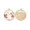Alloy Enamel Pendants, Cadmium Free & Nickel Free & Lead Free, Flat Round with Rabbit & Sakura Charm, Golden, Red, 30x27x1.5mm, Hole: 2mm