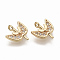 Brass Micro Pave Clear Cubic Zirconia Charms, Nickel Free, Real 18K Gold Plated, Leaf, 11x9.5x2.5mm, Hole: 1mm