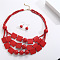 Bohemian Style Wood Square & Round Beaded Multilayer Necklaces & Dangle Earrings Sets, Golden, Red, 620mm