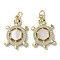Brass Micro Pave Cubic Zirconia Pendants, Natural Shell Tortoise Charms with Jump Ring, Real 18K Gold Plated, 23x15x3mm, Hole: 3mm