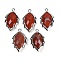 Natural Red Jasper Faceted Leaf Pendants, Rack Plating Brass Charms, Platinum, 23x13.5x5.5mm, Hole: 1.2mm