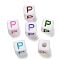 Opaque Acrylic Beads, Enamel Style, Cube with Letter, Letter P, 10x9.5x9mm, Hole: 3.8mm, about 560pcs/500g