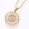 304 Stainless Steel Initial Pendant Necklaces, with Cubic Zirconia, Flat Round with Letter, Golden, Letter.E, 17.71 inch(45cm), Pendant: 22x16x3mm