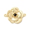 Brass Pave Glass Connector Charms, Flower Links, Cadmium Free & Nickel Free & Lead Free, Real 18K Gold Plated, Black, 17x22.5x3mm, Hole: 1.4mm