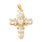 Brass Micro Pave Clear Cubic Zirconia Pendants, Cadmium Free & Lead Free, Cross, Real 16K Gold Plated, 31.5x22x5mm, Hole: 5x2mm