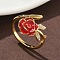 Flower Brass Micro Pave Cubic Zirconia Cuff Rings, with Enamel for Women, Cadmium Free & Lead Free, Rack Plating, Real 18K Gold Plated, FireBrick, 11mm, Inner Diameter: 18mm