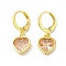 Real 18K Gold Plated Brass Dangle Leverback Earrings, with Heart Glass, PeachPuff, 25.5x10mm