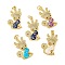 Brass Pendants Micro Pave Cubic Zirconia with Synthetic Opal, with Jump Rings, Cadmium Free & Lead Free, Real 18K Gold Plated, Deer, Mixed Color, 28x16x4mm, Hole: 3.5mm