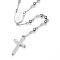 Non-Tarnish 304 Stainless Steel Rosary Bead Necklaces, with Cross Pendant and Lobster Claw Clasps, Stainless Steel Color, 25.6 inch(65cm)
