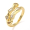 Plating Brass Micro Pave Cubic Zirconia Open Cuff Rings, Cadmium Free & Nickel Free & Lead Free, Real 18K Gold Plated, Square, Adjustable
