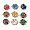 Brass Micro Pave Clear Cubic Zirconia and Glass Flat Round Connector Charms, Real 18K Gold Plated, Rack Plating, Long-Lasting Plated, Cadmium Free & Lead Free, Mixed Color, 34x28x4mm, Hole: 2mm