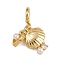 Brass Pave Clear Cubic Zirconia European Dangle Charms, Shell Shape Large Hole Pendants with ABS Imitation Pearl Round Beads, White, Real 18K Gold Plated, 32mm, Hole: 4.6mm