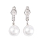 Rack Plating Brass Clear Cubic Zirconia ABS Pearl Earrings, Cadmium Free & Lead Free, Long-Lasting Plated, Round, Hoop Earrings, Platinum, 31x7mm