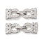 925 Sterling Silver Micro Pave Clear Cubic Zirconia Fold Over Clasps, Real Platinum Plated, 25.5x8.5x3.5mm, Hole: 1x0.7mm