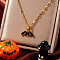 Stainless Steel Enamel Halloween Ghost Bat Pendant Dapped Chain Necklaces, Golden, Black, 15.75 inch(40cm)