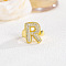 Brass Micro Pave Clear Cubic Zirconia Cuff Rings, Golden, Letter R, Inner Diameter: Adjustable