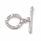 Brass Micro Pave Clear Cubic Zirconia Toggle Clasps, Cadmium Free & Nickel Free & Lead Free, Textured Ring, Real Platinum Plated, Ring: 17.5x13x2mm, Hole: 1.8mm, Bar: 24.5x5x2mm, Hole: 1.8mm