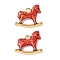 304 Stainless Steel Enamel Pendants, Ion Plating(IP), Rocking Horse Charm, Golden, Red, 17x20x3.5mm, Hole: 2.2mm