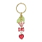 Bowknot & Heart Glass Pendant Decorations, with Acrylic Leaf/Flower Charm amd Iron Split Key Rings, Red, 8.8cm