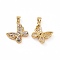 Brass Micro Pave Clear Cubic Zirconia Pendants, Cadmium Free & Lead Free, Butterfly, Golden, 19x17.5x4mm, Hole: 3.5x5mm