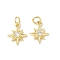 Brass Micro Pave Cubic Zirconia Charms, Star, Rack Plating, Long-Lasting Plated, Cadmium Free & Lead Free, with Jump Ring, Real 18K Gold Plated, 13x10.5x3mm, Hole: 3.5mm