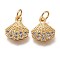 Brass Micro Pave Clear Cubic Zirconia Charms, Long-Lasting Plated, with Jump Ring, Shell Shape, Golden, 12x10x2mm, Jump Ring: 5x1mm, 3mm Inner Diameter