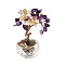 Natural Amethyst Chips Tree of Life Decorations, Glass Base with Copper Wire & Gemstone Chips inside, Feng Shui Energy Stone Gift for Home Office Desktop Decoration, 40x75mm