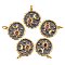 5Pcs Brass Micro Pave Cubic Zirconia Pendants, with Enamel and Jump Rings, Flat Round with Moon & Star, Real 18K Gold Plated, 21x18x3mm, Hole: 3.5mm