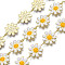 Brass Flower Link Chains, Nickel Free, with Enamel, Unwelded, Real 16K Gold Plated, White, 13.5~14x9.5~10x1mm